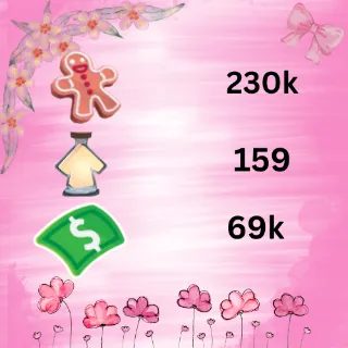 69k bucks 159 ageup 230k ginger bread