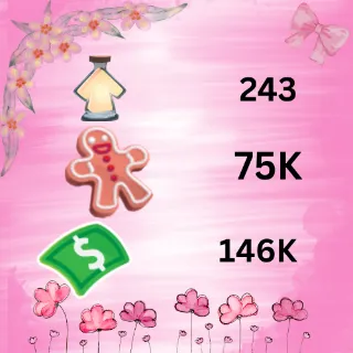 75K,GINGERBREAD buck,146K  ageup portions 243. ADOPT ME , AGEUP AND BUCKS