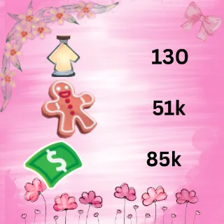 85k bucks, 51k ginger bread , 130 AGEUP .Adopt me 