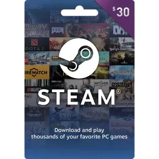 $30 Steam Gift Card USD *INSTANT*