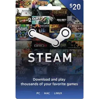 $20 Steam Wallet Gift Card USD *INSTANT*