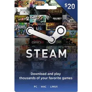 $20 Steam Wallet Gift Card USD *INSTANT*