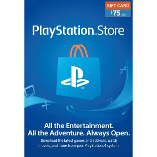 $75.00 USD PlayStation Store (PSN) Gift Card