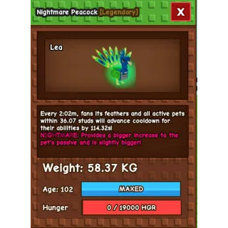 ⚡FOR EXP BOOST (2.02M) – Nightmare HUGE Peacock 🦚 ☠️ ✨ – 58.37 KG - Smooth Transaction ✅
