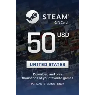 $50.00 USD Steam Wallet Gift Card
