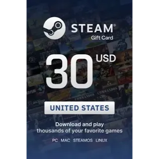 $30.00 USD Steam Wallet Gift Card