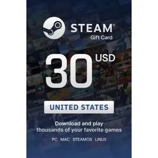 $30.00 USD Steam Wallet Gift Card