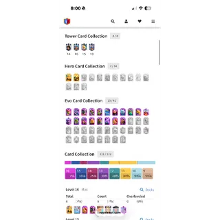 KT 15 LEVEL (63) | 19 EVO CARDS | 8 ELITE CARDS | 14000+ TROPHIES | 99 RARE EMOTES |11 TOWER SKINS CHECK IMGUR LINK FOR MORE