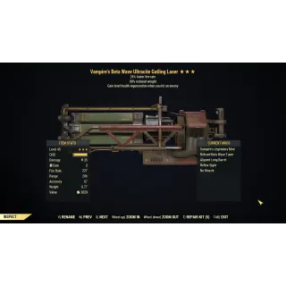 [PC] Vampire's Ultracite Gatling Laser (+25% Weapon Speed / 90% reduced weight)