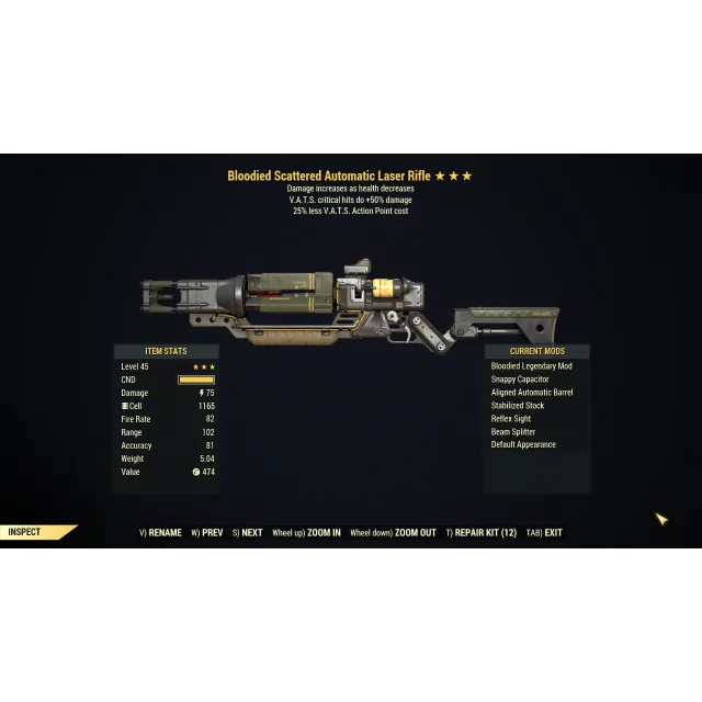 [PC] Bloodied Laser Rifle (+50% Critical Damage / 25% Less VATS AP Cost ...