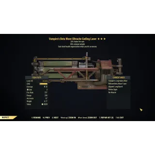 [PC] Vampire's Ultracite Gatling Laser (25% faster fire rate / 90% reduced weight) V2590