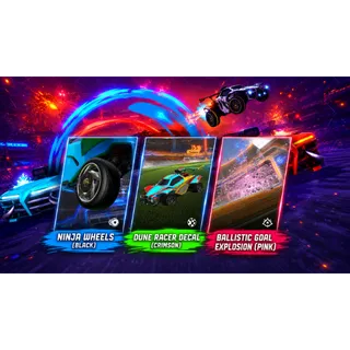 ROCKET LEAGUE Ninja Wheels, DUNE RACER DECAL, Ballistic Goal Explosion (TIKTOK BUNDLE) CODE