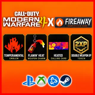 Call of Duty Modern Warfare 4 x Fireaway Pizza Set Emblem Calling Card 2XP All Platforms Region free