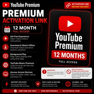 YouTube Premium 12 Months Activation Link | Global | Digital Delivery