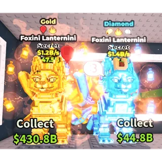2X FOXINI LANTERNINI GOLD 1.2B, DIAMOND 1.4B VARY RARE - STEAL A BRAINROT