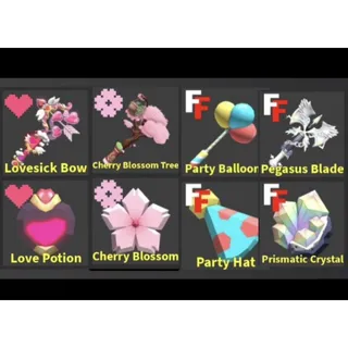 Flee the Facility 4x bundle Lovesick, Cherry blossom, Party Balloon, Pegasus blade