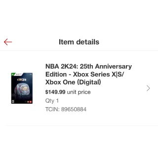 NBA 2K24: 25th Anniversary Edition- Xbox Series XS Xbox One