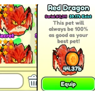 1x pet world secret pet red dragon