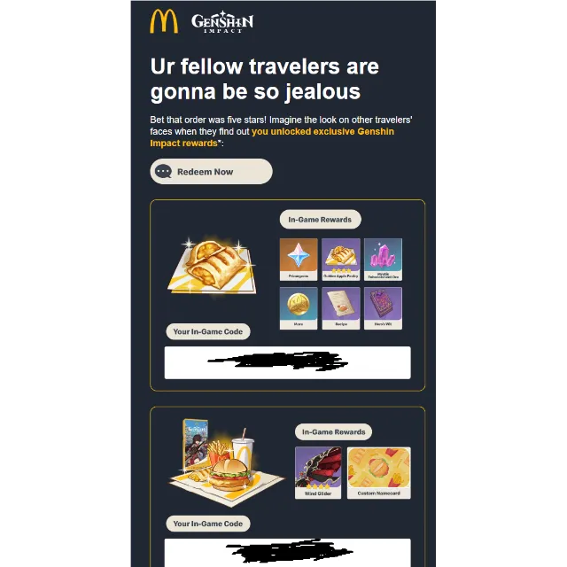 Genshin Impact McDonald's Collab Codes - Wings of Delicacies Glider ...