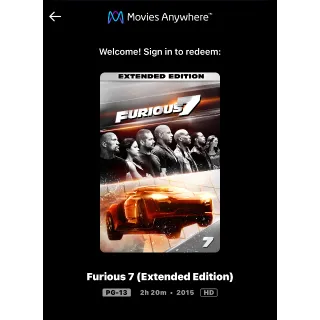 Furious 7 - EXTENDED (2015) / 🇺🇸 / HD MOVIESANYWHERE 