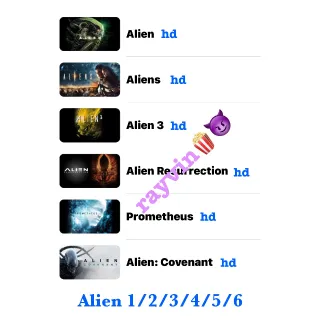 ALIEN 6-Movie Collection / 5389🇺🇸 / HD MOVIESANYWHERE, HD VUDU