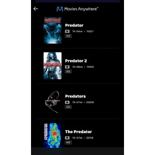 PREDATOR 4-Movie Collection / 🇺🇸 / HD MOVIESANYWHERE, HD VUDU