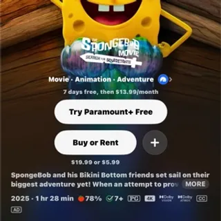 The SpongeBob Movie Search For SquarePants / 4K ITUNES