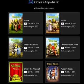 SHREK 6-Movie Collection / HD MOVIESANYWHERE