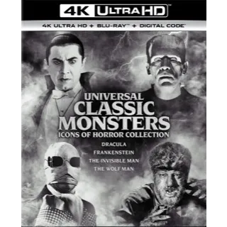 Universal Classic Monsters Volume 1 / w944🇺🇸 / Dracula, Frankenstein, The Wolf Man, The Invisible Man / 4K UHD MOVIESANYWHERE