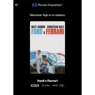Ford v Ferrari (2019) / 🇺🇸 / 4K UHD MOVIESANYWHERE, 4K UHD VUDU