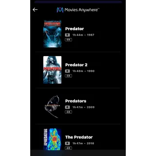 PREDATOR 4-Movie Collection / 🇺🇸 / 4K UHD MOVIESANYWHERE, 4K UHD VUDU