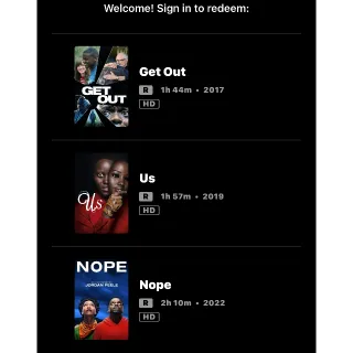 Jordan Peele 3-Movie Collection / 🇺🇸 / Nope (2022) + Us (2019) + Get Out (2017)
