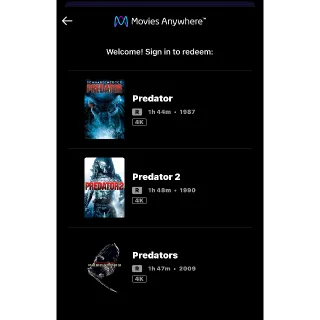 PREDATOR 4-Movie Collection / 🇺🇸 / 4K UHD MOVIESANYWHERE, 4K UHD VUDU