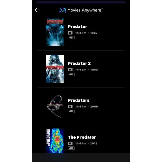 PREDATOR 4-Movie Collection / rba7🇺🇸 / 4K UHD MOVIESANYWHERE, 4K UHD VUDU