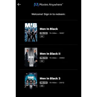 MEN IN BLACK TRILOGY / 🇺🇸 / 4K UHD Men In Black 1, 2, 3 / 4K UHD MOVIESANYWHERE