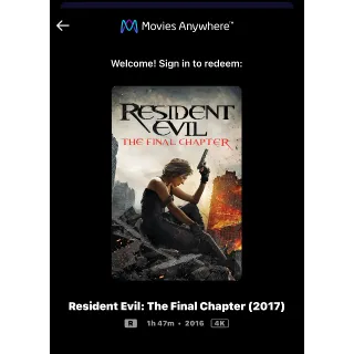 Resident Evil 6: The Final Chapter (2016) / gtm5🇺🇸 / 4K UHD MOVIESANYWHERE