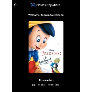 Pinocchio (1940) / dmcw🇺🇸 / HD MOVIESANYWHERE 