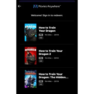 HOW TO TRAIN YOUR DRAGON Trilogy / 🇺🇸 / Part 1, 2, 3 / HD MOVIESANYWHERE