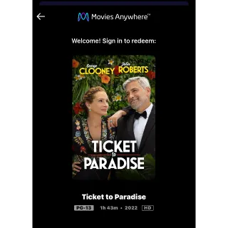 Ticket to Paradise (2022) / 90b7🇺🇸 / HD MOVIESANYWHERE 