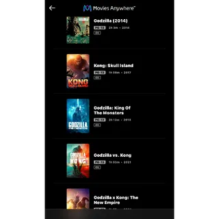 GODZILLA/KONG 5-Movie / 🇺🇸 / Godzilla 2014, King of the Monsters, Kong Skull Island, GvK 2021, GxK TNE / 4K UHD MOVIESANYWHERE