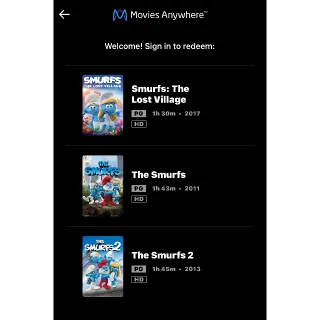 THE SMURFS Trilogy / 🇺🇸 / The Smurfs 1, 2, The Lost Village / HD MOVIESANYWHERE