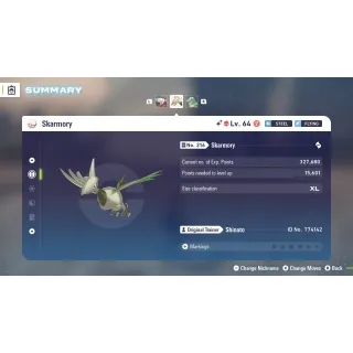 Shiny Alpha Skarmory Adamant Nature 6 IV for Pokemon Legends ZA