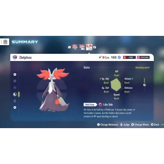 Delphox Alpha Shiny level 100 Fully EV Trained w/ moveset 6 IV Online Battle Ready for Pokémon Legends ZA