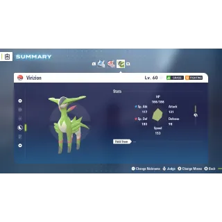 Virizion Modest 6 IV Battle Ready level 100 for Pokemon Legends ZA + free Golden Bottle cap
