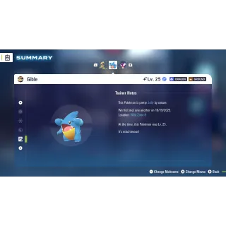 Shiny Gible Jolly Nature 6 IV for Pokemon Legends ZA