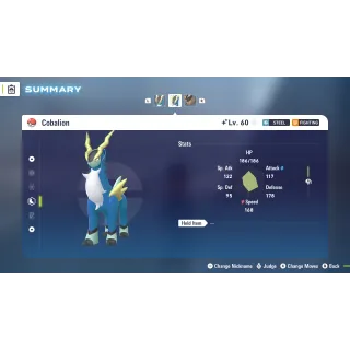 Shiny Cobalion Adamant 6 IV Battle Ready level 100 for Pokemon Legends ZA + free Golden Bottle cap