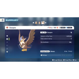 Shiny Alpha Staraptor 6 IV level 100 for Pokemon Legends ZA + free Golden Bottle cap