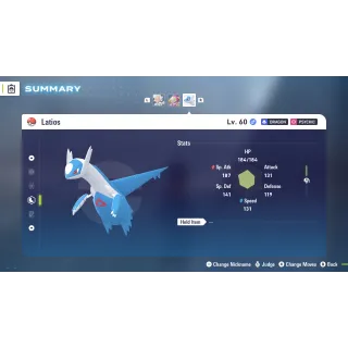 Latios Modest 6 IV Battle Ready level 100 for Pokemon Legends ZA + free Golden Bottle cap