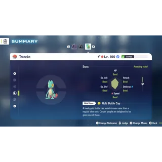 Shiny Alpha treecko 6 IV level 100 for Pokemon Legends ZA + free Golden Bottle cap