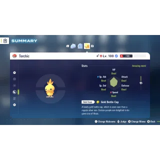 Shiny Alpha torchic 6 IV level 100 for Pokemon Legends ZA + free Golden Bottle cap